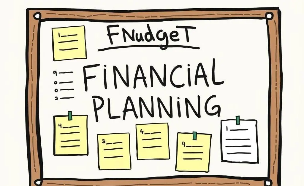 Hand-drawn style image of a financial planning board with budget notes