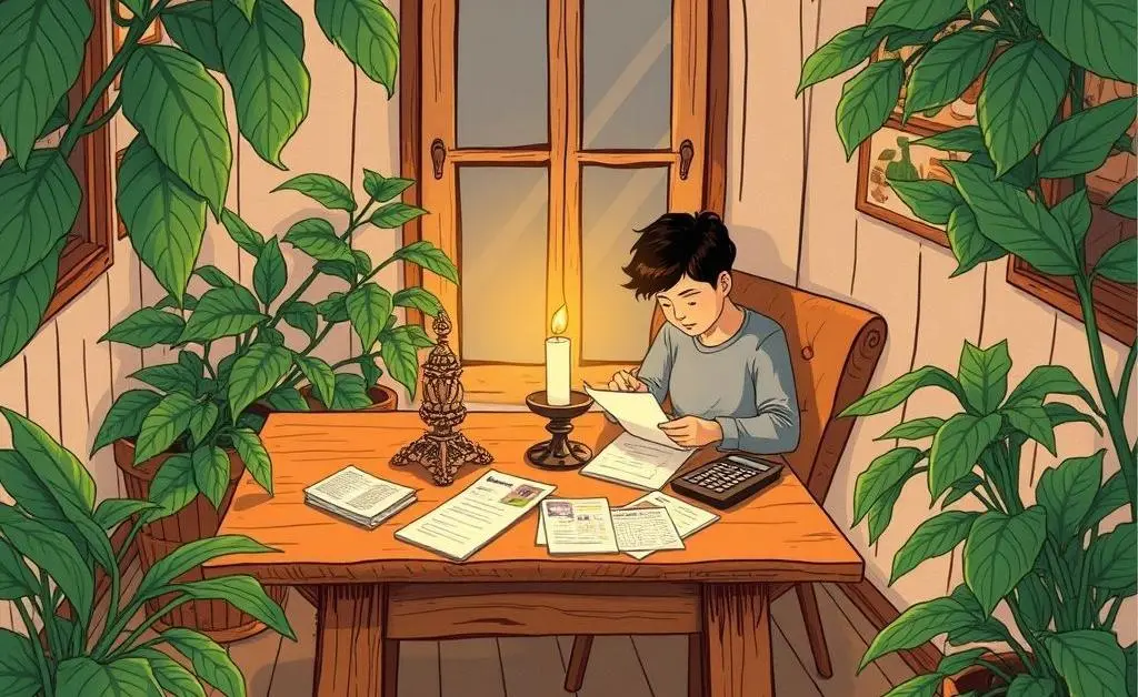 Illustration of budgeting by candlelight