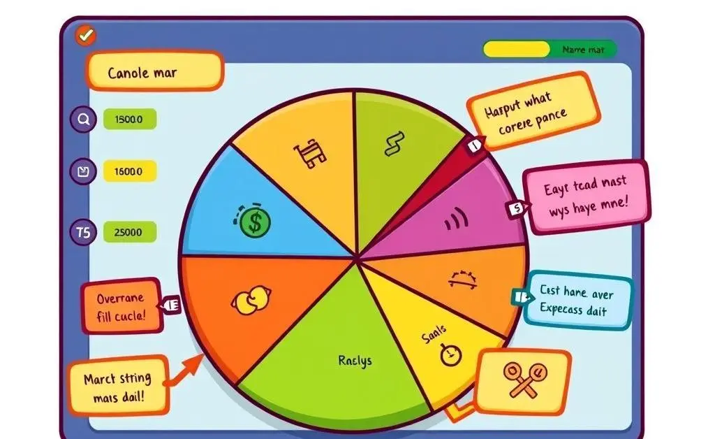 A cartoon-style budget planning chart with colorful categories