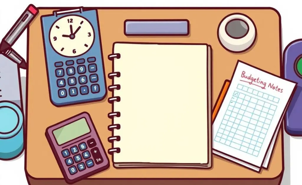 Desktop with budgeting tools