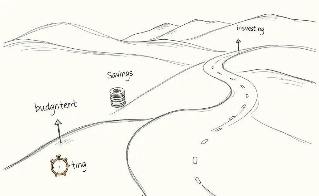 Hand-drawn roadmap with financial milestones.