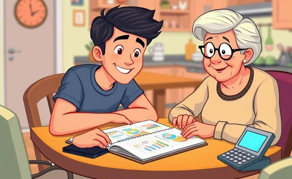Young adult and parent budget planning together