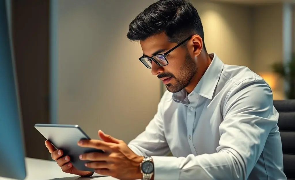 Person managing credit card rewards budget using a tablet