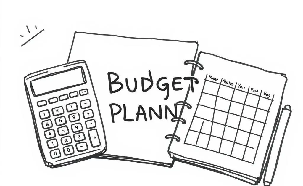 Budget planning tools like a calculator and notebook on a desk