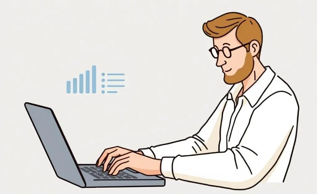 An illustration of a person creating a budget plan on their laptop