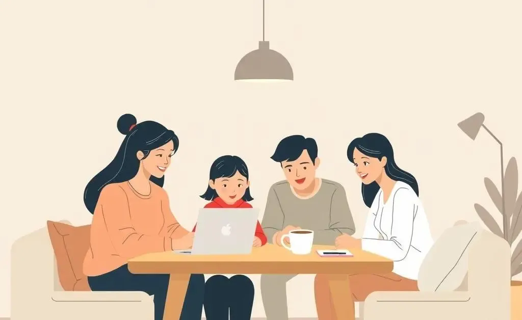 Family reviewing their budget