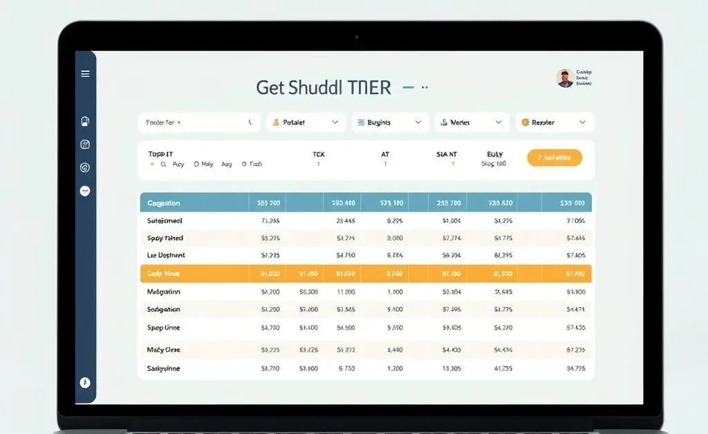 A conceptual design of a digital budget tracker on a laptop screen