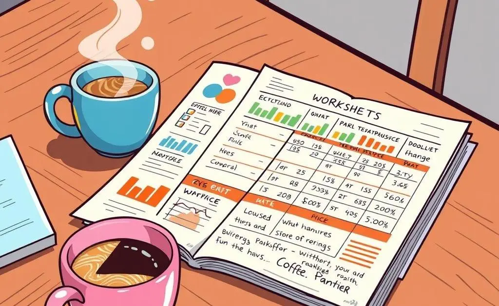 Budget worksheet on a table with a coffee cup