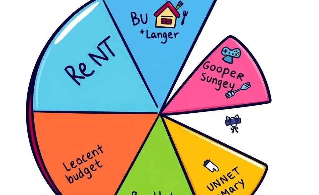 Pie chart displaying different budget categories like rent, food, and entertainment.