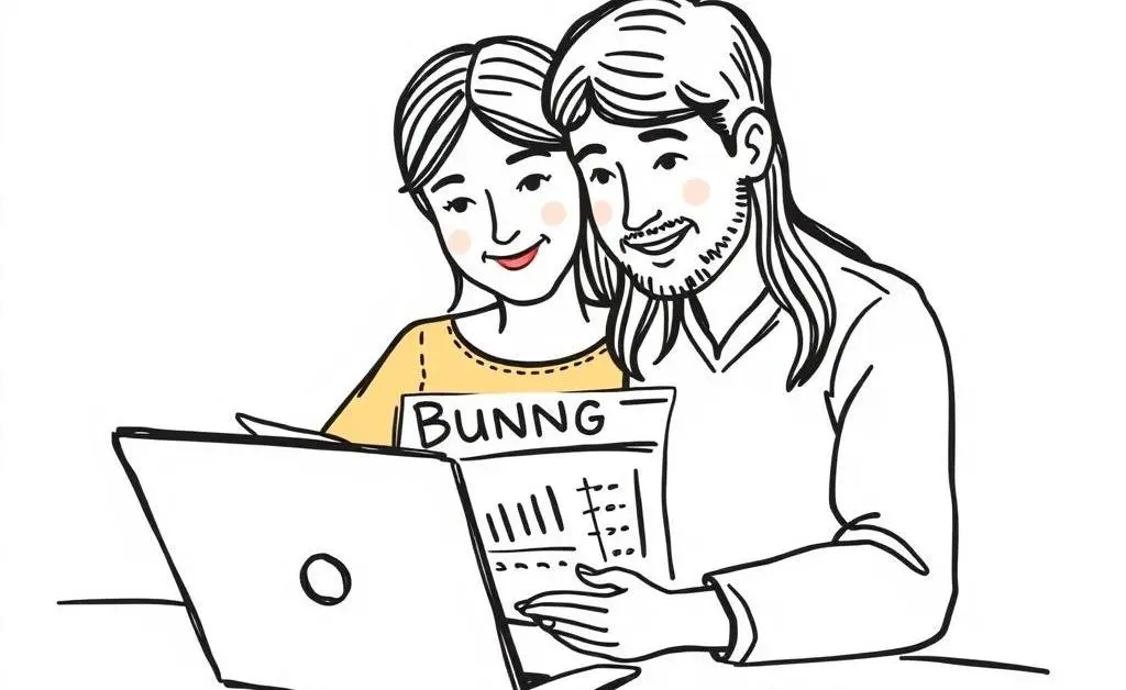 A couple reviewing a budget on a laptop