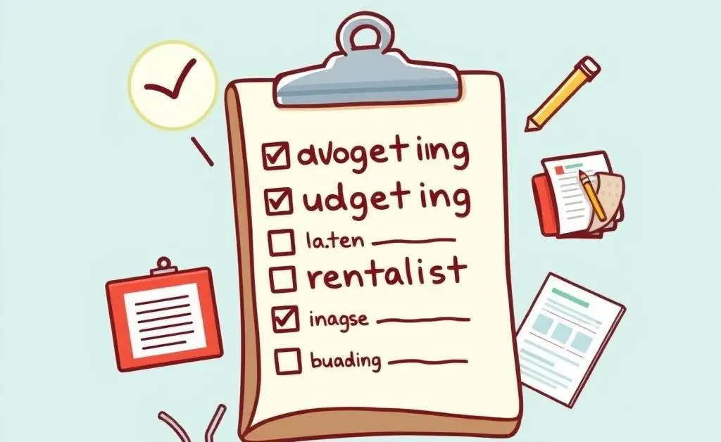 A checklist with budgeting essentials creatively depicted