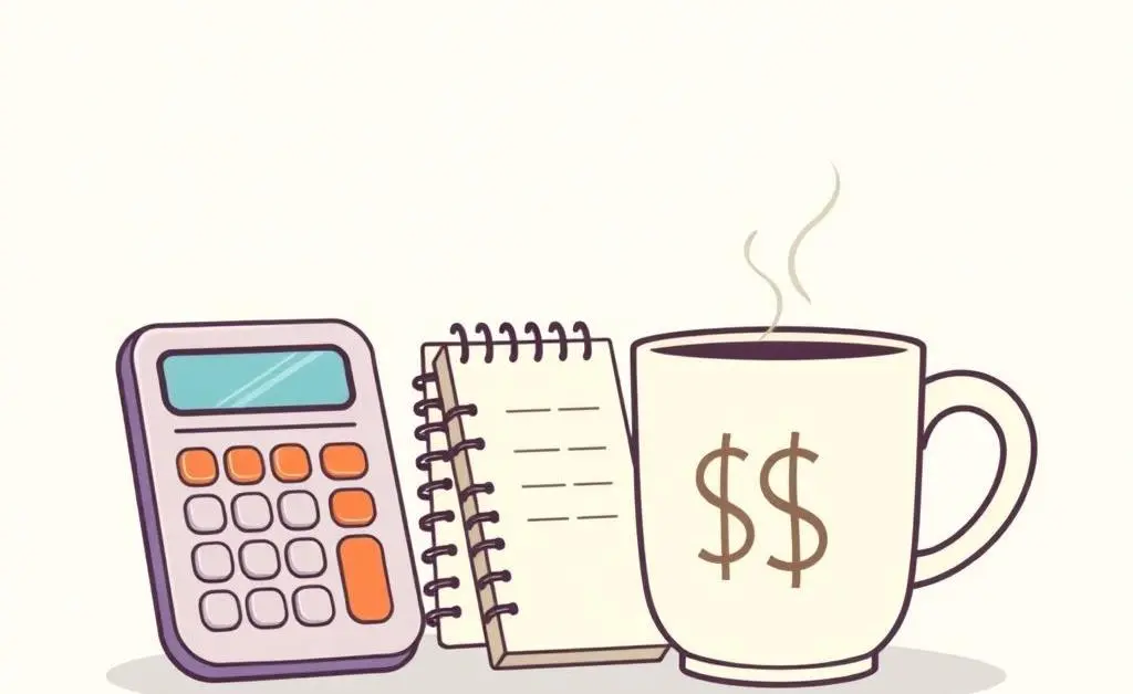 Illustration of budgeting tools on a desk.