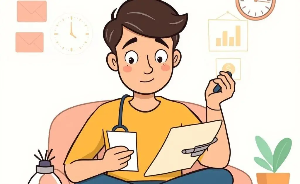 Cartoon-style illustration of a person planning their budget with a focus on healthcare