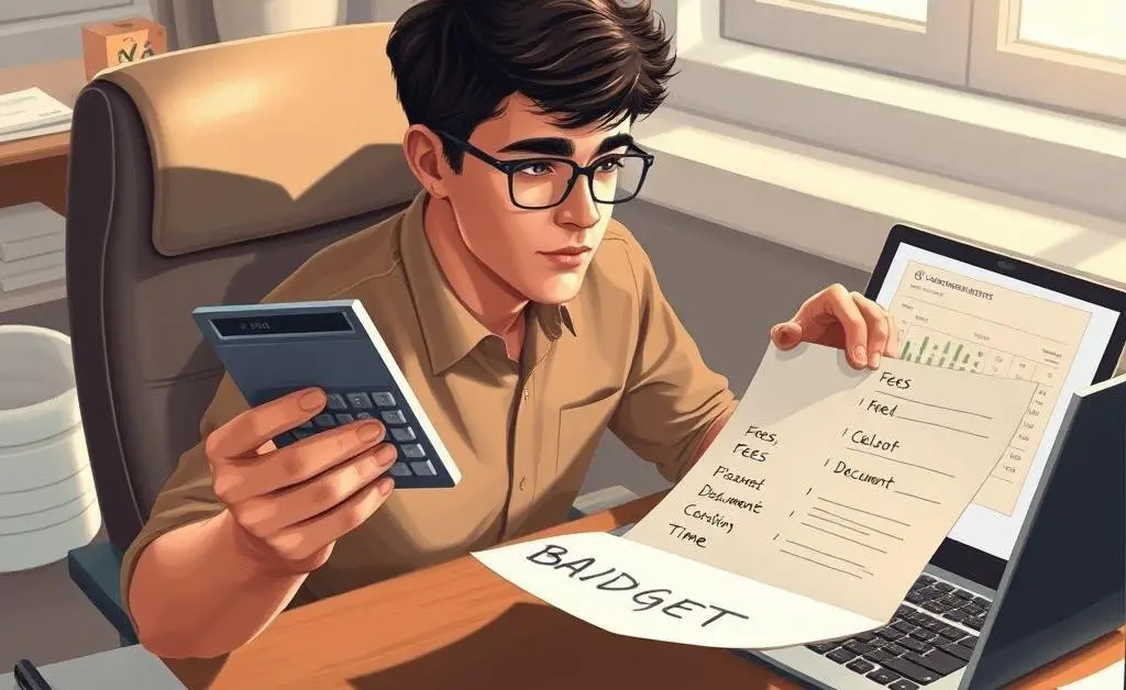 Illustration of budgeting for claim with calculator and list