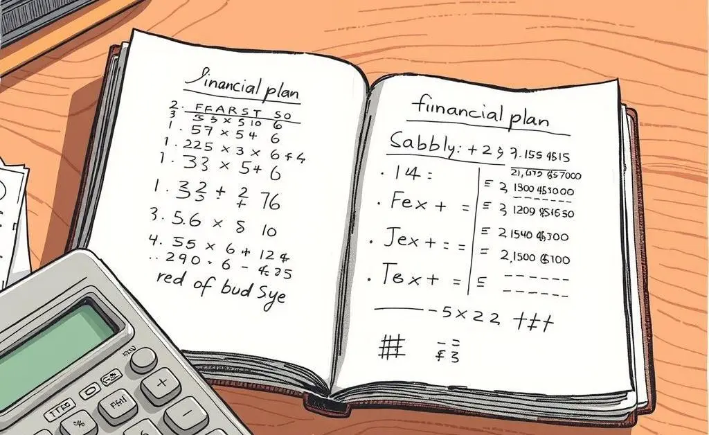 A notepad with a budget plan and a calculator.