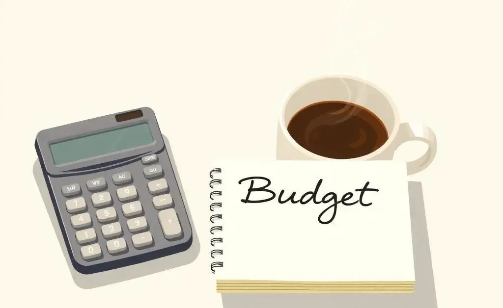 Desk setup with budget planning tools.