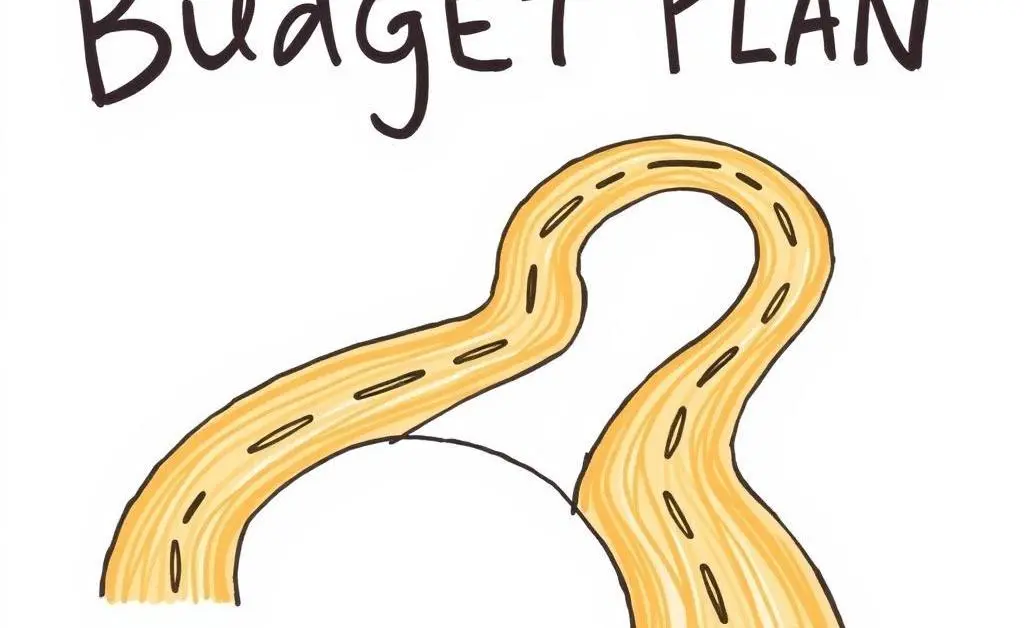 A hand-drawn cartoon-style roadmap showing a budget plan