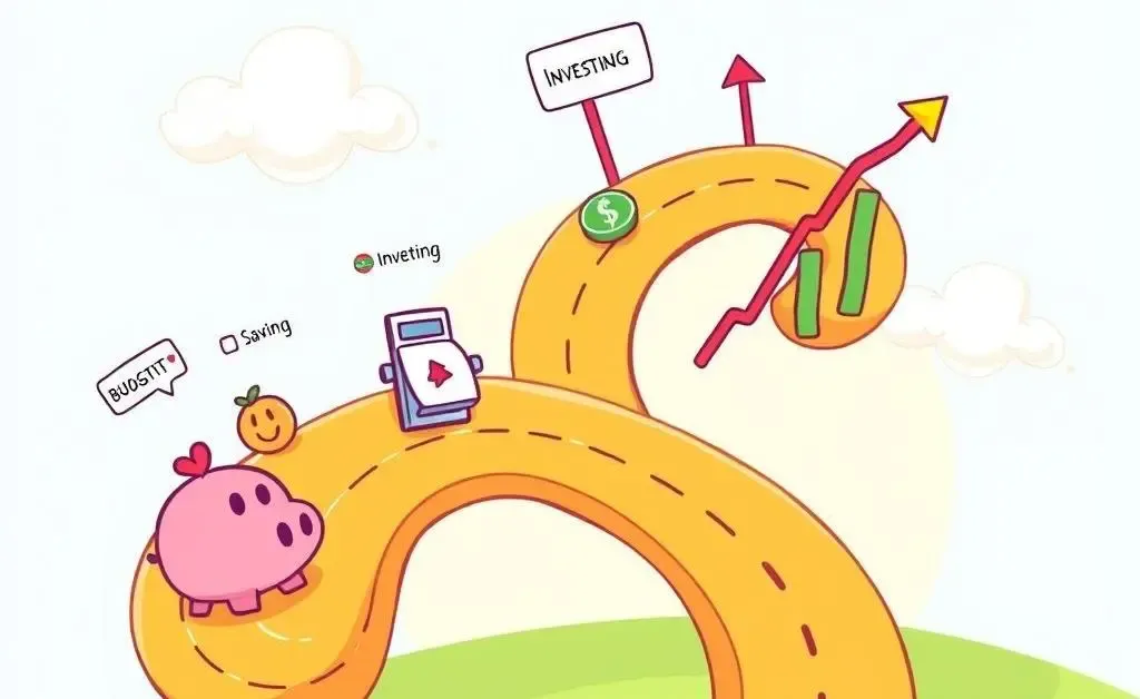 Illustrated roadmap with financial milestones