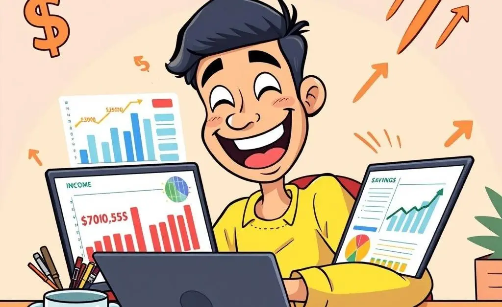 Person organizing a budget plan on a laptop with graphs and charts