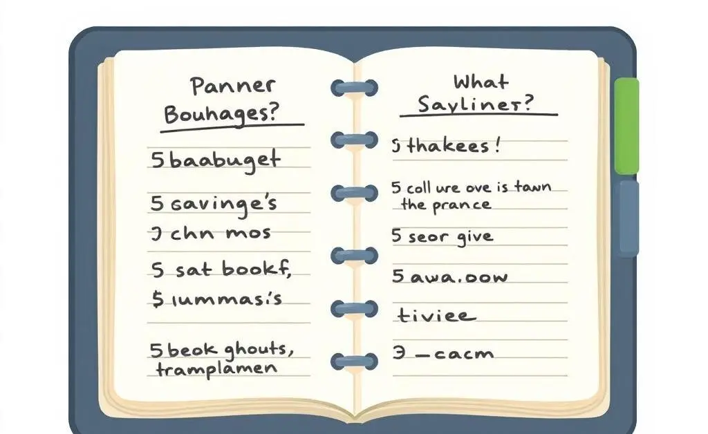 Illustration of a planner with notes on budgeting and savings growth.