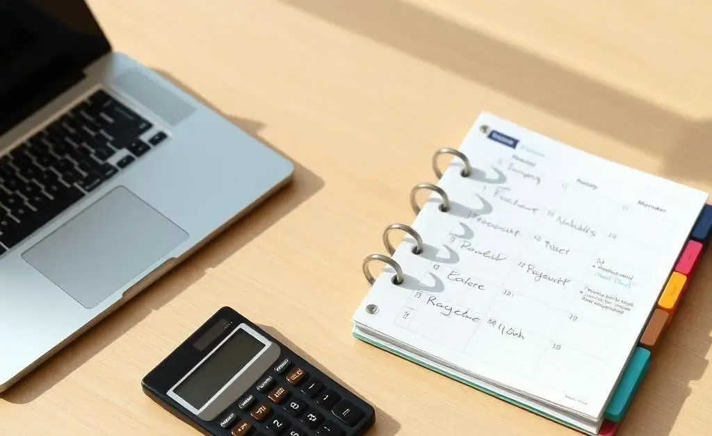 Desk with budgeting tools