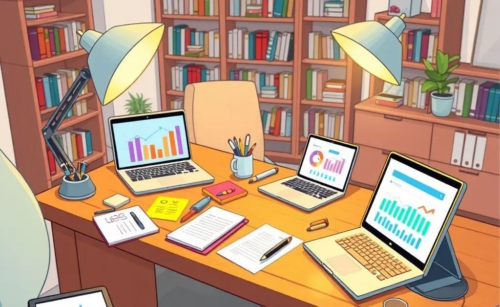 Desk with modern budgeting tools and notes