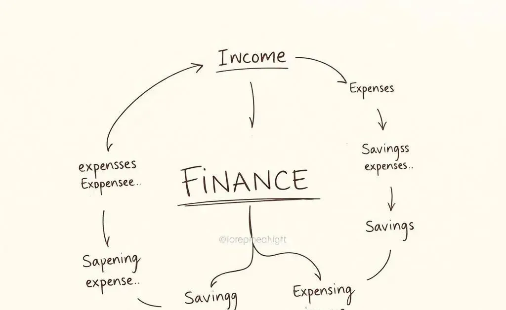 Flowchart of budgeting steps with savings and expenses