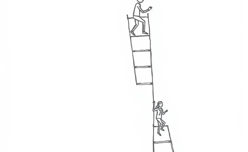 A hand-drawn aesthetic showing a ladder labeled as 'credit score' with someone climbing upward.