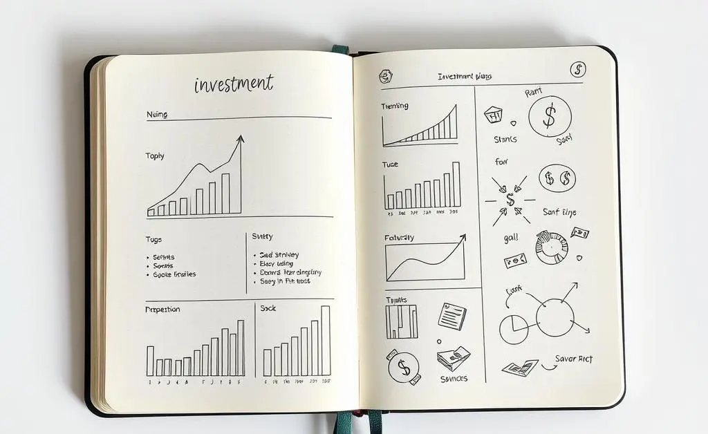 Open bullet journal illustrating investment plans.