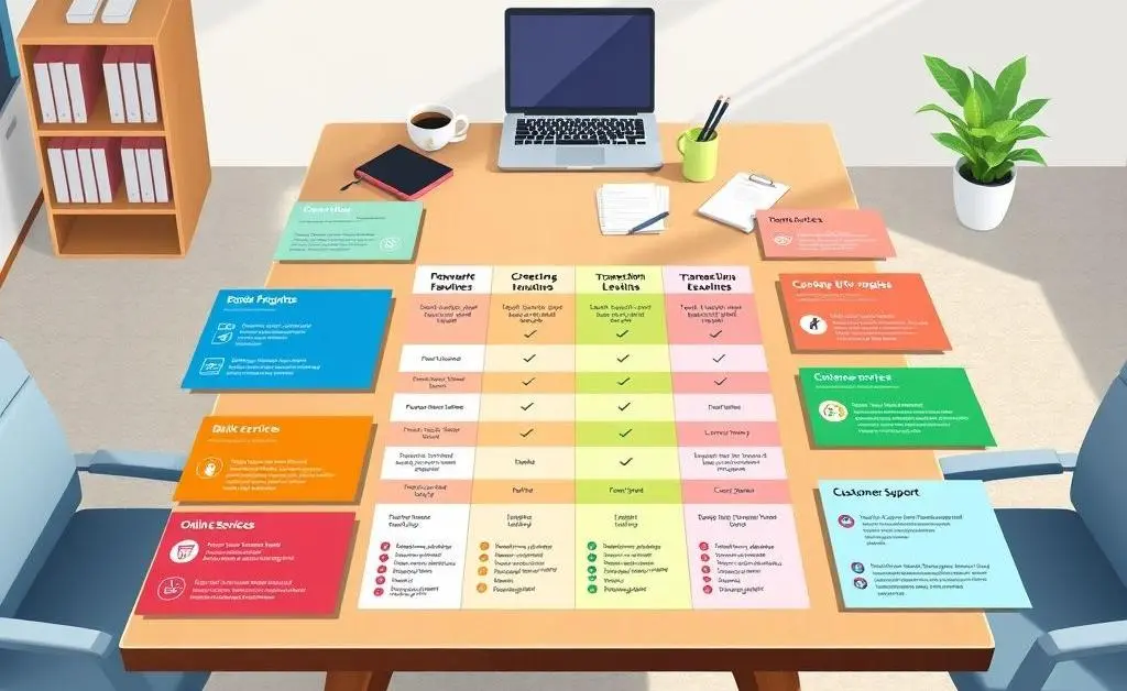 Illustration of a table comparing different business bank account options