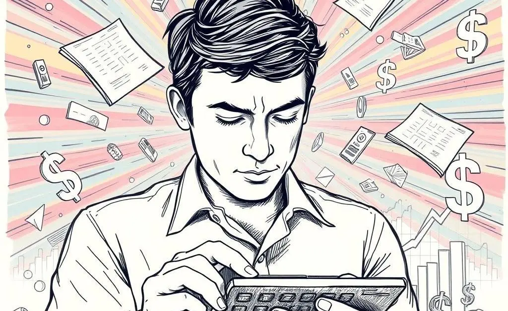 Person using a calculator with bonds background