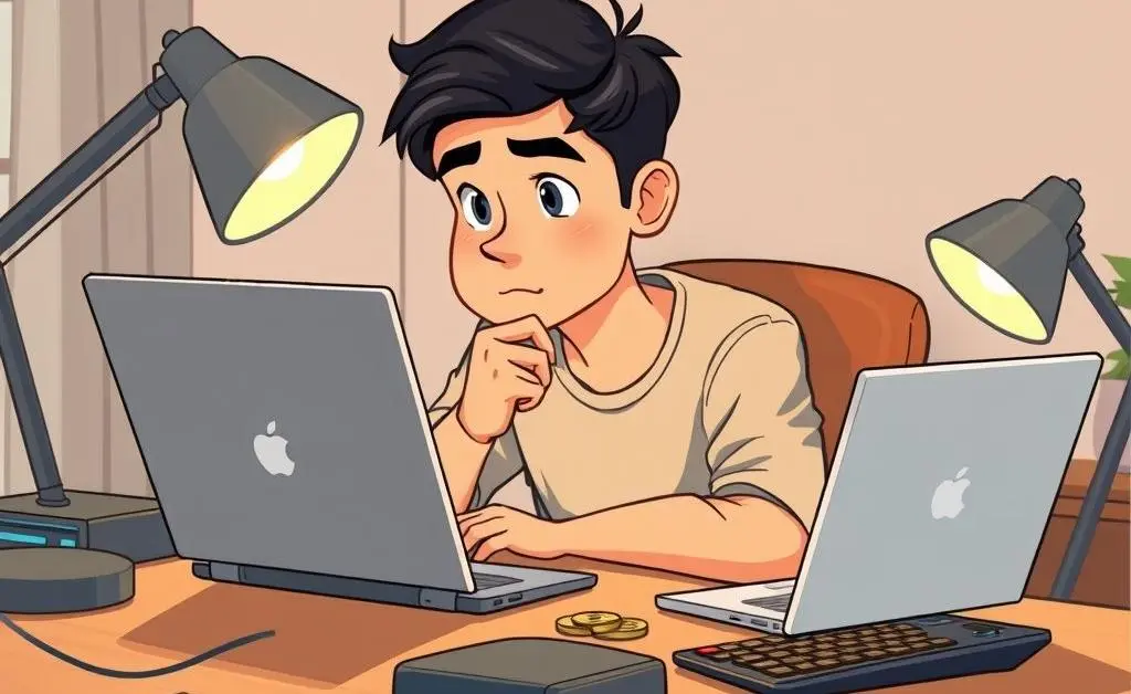 Character calculating mortgage costs at a desk.