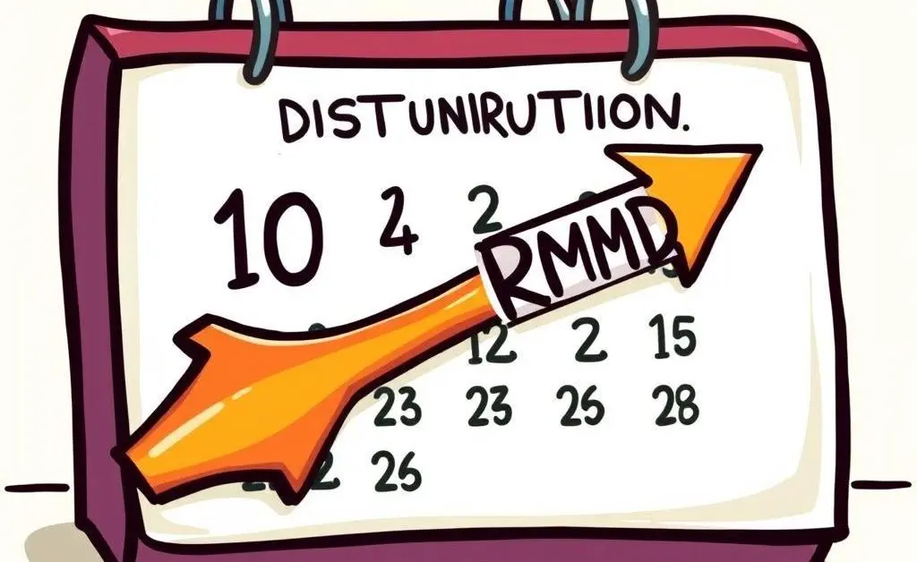 A cartoon-style calendar with an arrow pointing at a date, symbolizing the countdown for RMDs.
