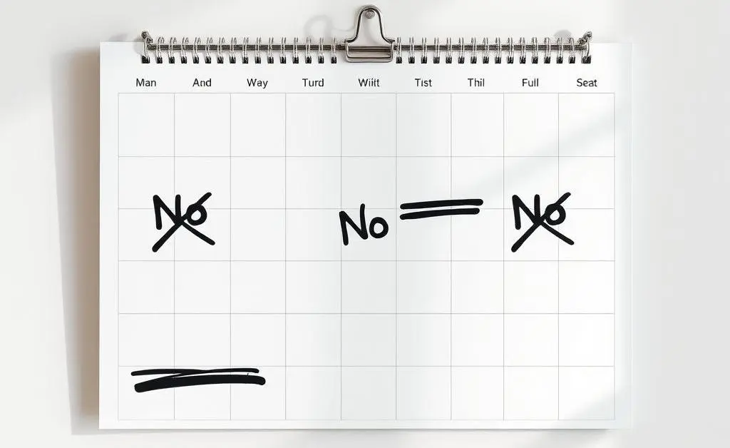 A calendar with the word 'No' boldly crossed on multiple days