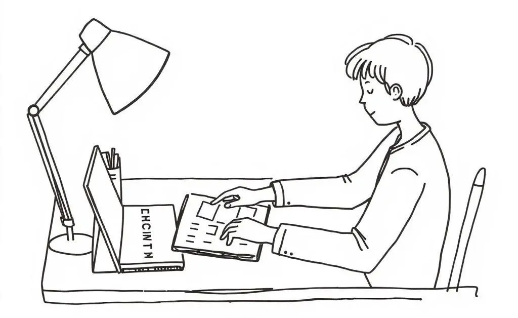 Person organizing their desk with a planner