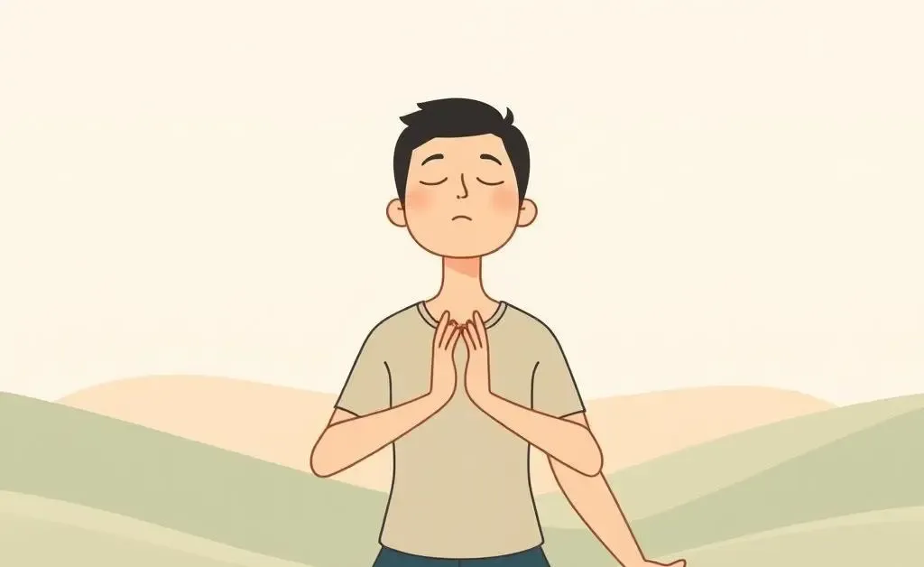 A person practicing deep breathing exercises in a peaceful setting.