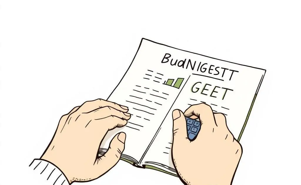 A person calmly planning their budget with a notepad and calculator