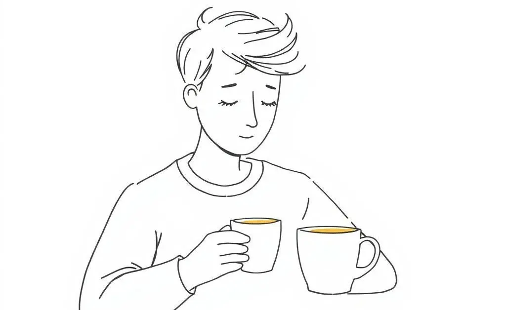A person reflecting on their budget with a tea cup.
