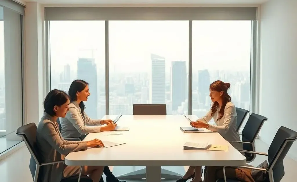 Amicable conference room discussion on insurance documents