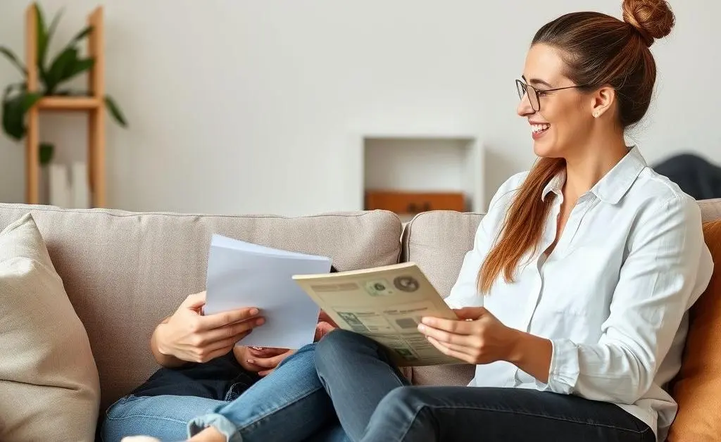 Two friends discussing finances on a couch