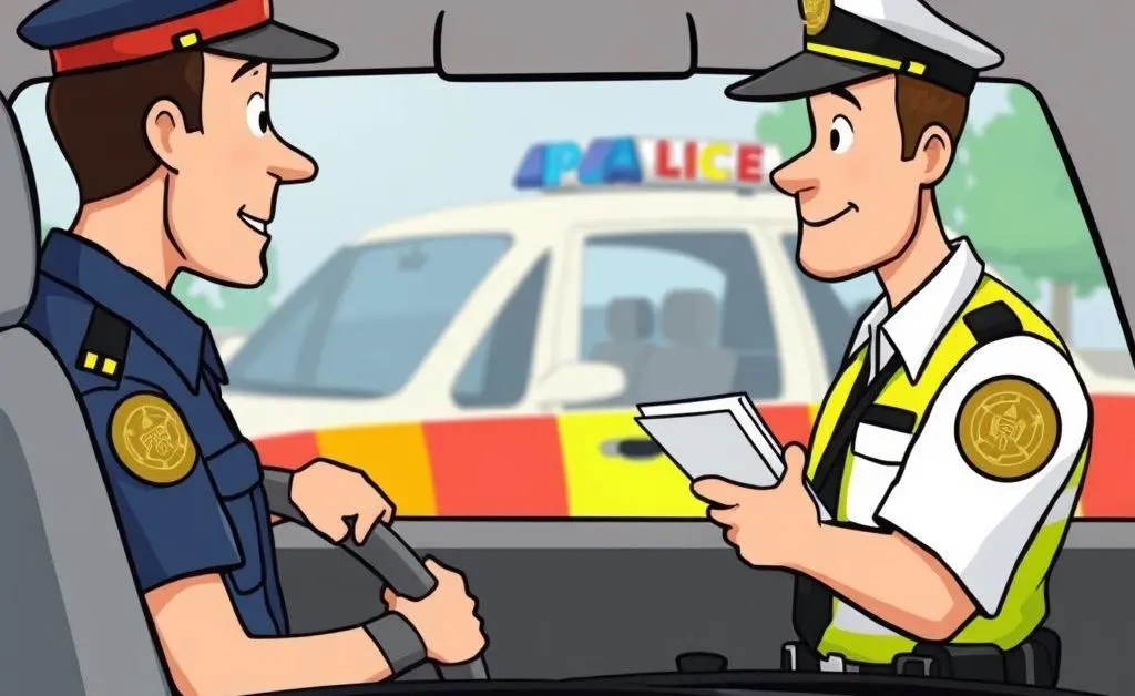 Driver talking to a police officer while holding a notepad