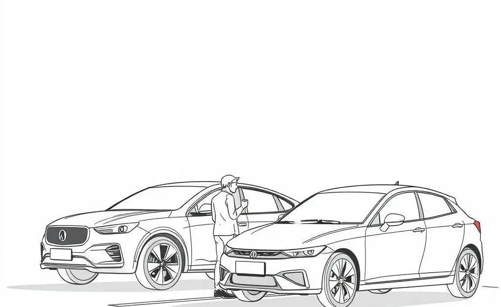 Drawing of a calm discussion between drivers in a parking lot