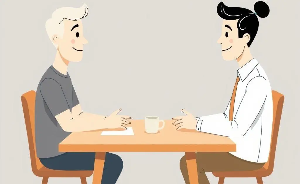 Illustration of calm discussion between a tenant and landlord.