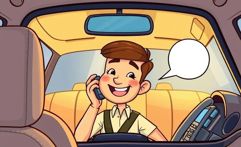 Cartoon of driver on phone with insurance agent