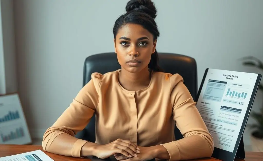 A person sitting calmly at a desk with financial planning documents, representing thoughtful planning for future insurance needs.