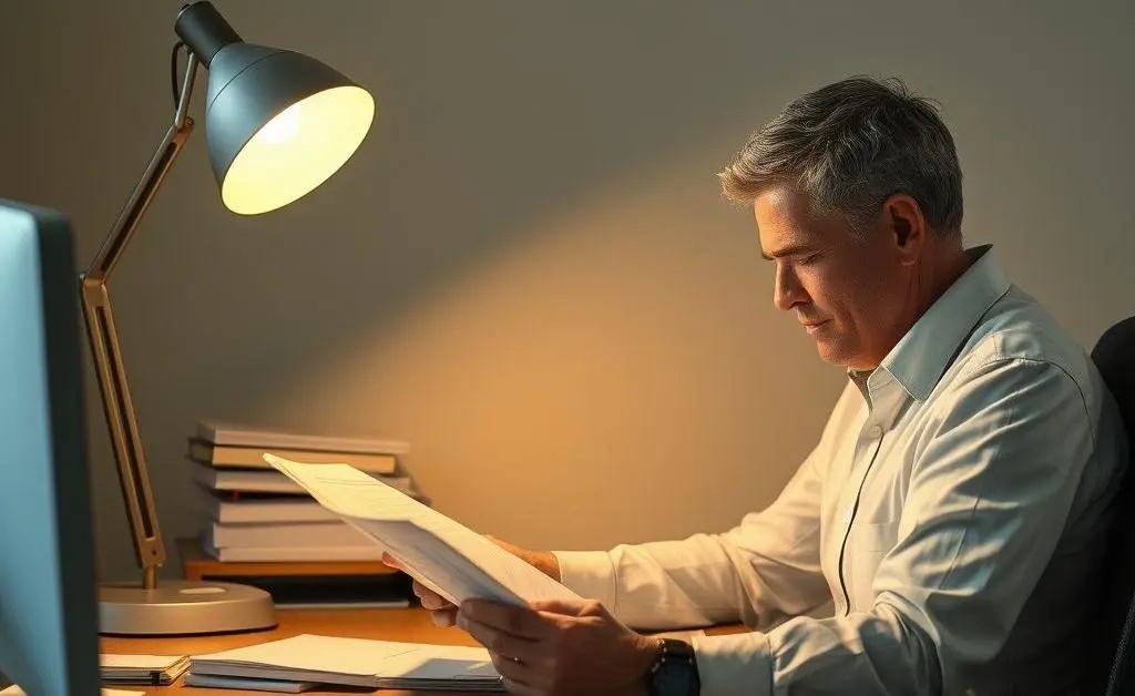 Person calmly reviewing financial documents