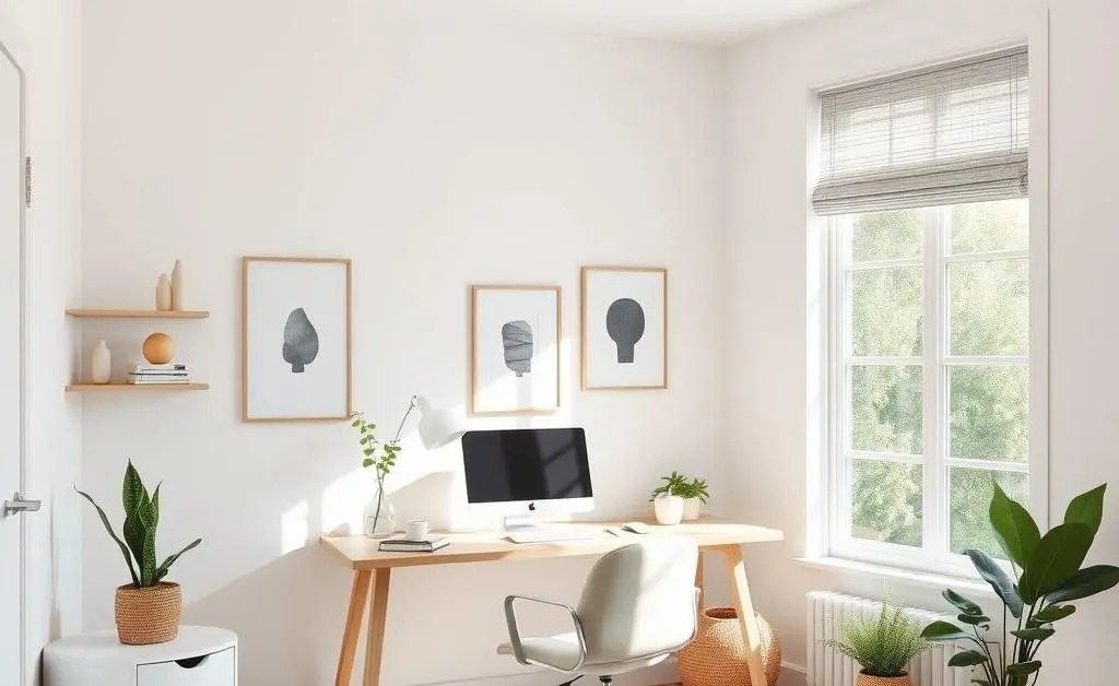A minimalist home office space with peaceful decor