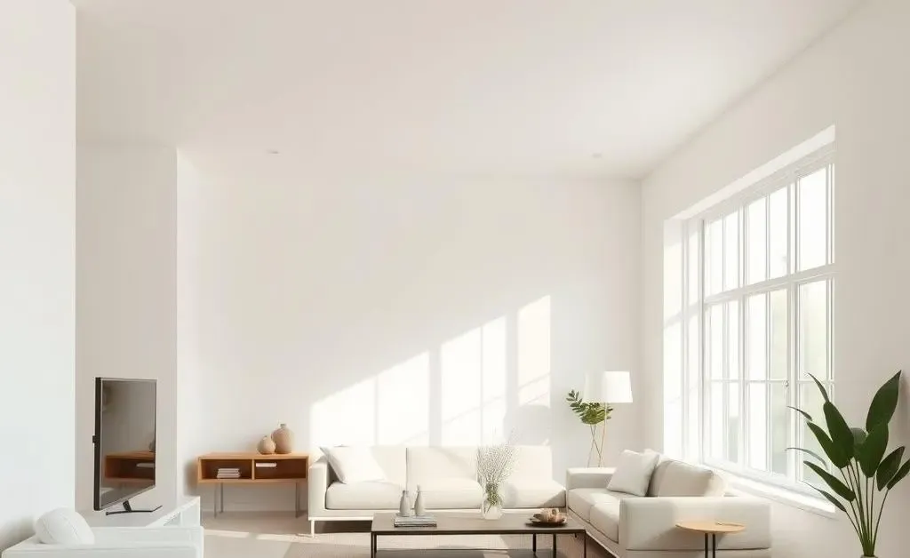 A serene room with minimalistic decor and freshly painted walls