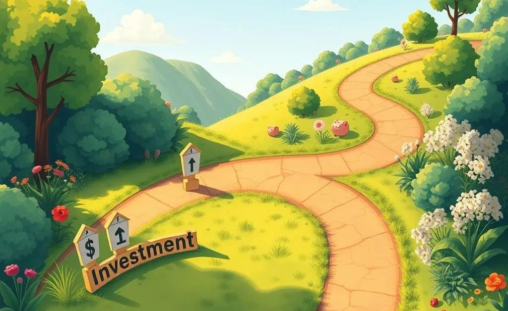 A winding path labeled 'Investments' with milestones