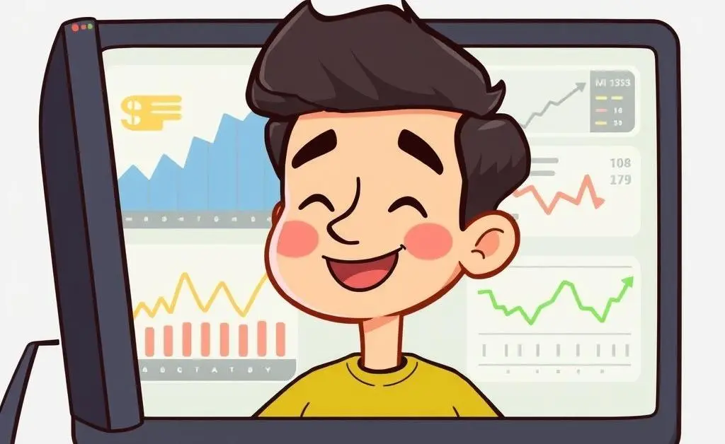 A relaxed person looking at investment charts on screen.